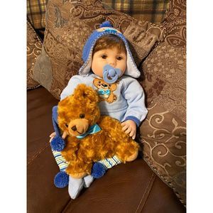 Reborn Baby Dolls Boy  With Teddy Toy And Doll Accessories For Children 22 Inch